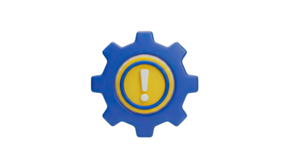 Blue Cogwheel with Yellow Exclamation Mark Symbol Isolated on Transparent Background