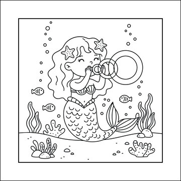 mermaid coloring page line art vector