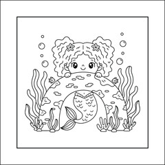 mermaid coloring page line art vector