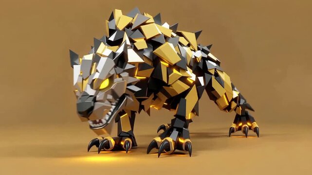 Geometric Beast Unleashed - A Low Poly Robotic Monster in Action.