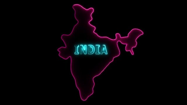 Glowing neon India map and futuristic design concept, Motion graphic 4k video.