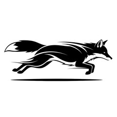 Dynamic black silhouette of a fox in full gallop