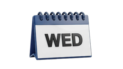 Blue Desk Calendar Showing Wednesday With Spiral Binding and White Pages Isolated on Transparent Background Clean Design Object