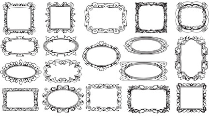 Vintage Hand-Drawn Decorative Frame Set with Ornate Floral and Baroque Borders