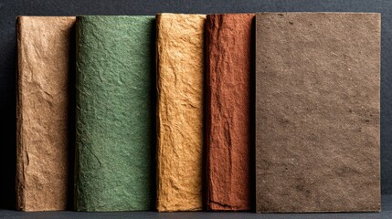 Medium shot of varied paper weights displayed side by side demonstrating the tactile differences that influence the durability and feel of different book qualities.