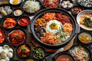 korean foods served on dining table