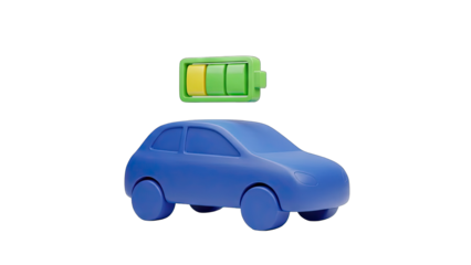 Blue Electric Car Charging With A Green Battery Icon Displaying Charge Levels On A Transparent Background Clean Energy Transportation Concept