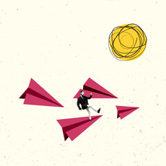 Modern Art Collage. Contemporary Artwork. Creative Design. Business Concept. Information Technology. Poster Banner Flyer Background. Job Work Man.