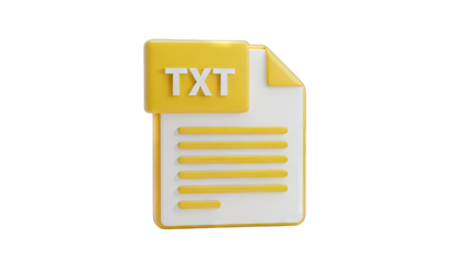 3D Realistic Golden TXT File Icon with White Paper and Yellow Text Box Isolated on Transparent Background Clean Digital Document Symbol