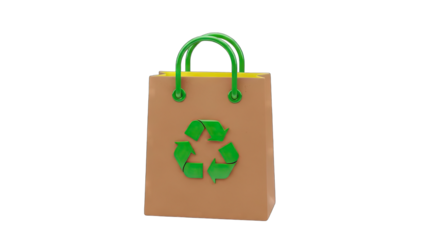 Brown Paper Shopping Bag with Green Recycling Symbol and Handles on Transparent Background Clean Environment Concept