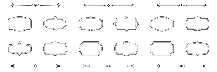 Vintage Decorative Frames and Borders. Calligraphic ornament set. Elegant Divider And Label Outline Symbol Collection. Editable Stroke. Isolated Vector Illustration