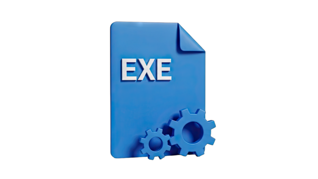 Blue Executable File Icon With Gears Symbolizing Software And Technology On A Transparent Background - Powered by Adobe