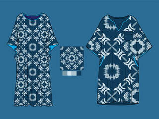 Stylish Blue Geometric Pattern Kaftan and Tunic Fashion