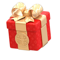 3D Rendered Red Gift Box with Golden Ribbon Bow Decoration Celebration