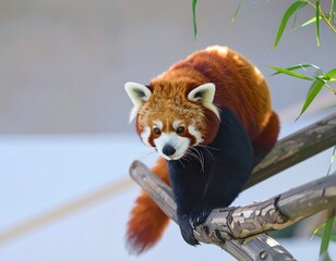 Red panda looking intently from a tree branch
