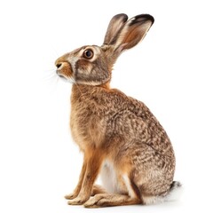 Alert Hare Isolated on White