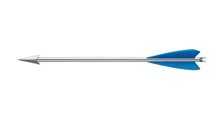 Single arrow with blue feathers and silver shaft with copy space
