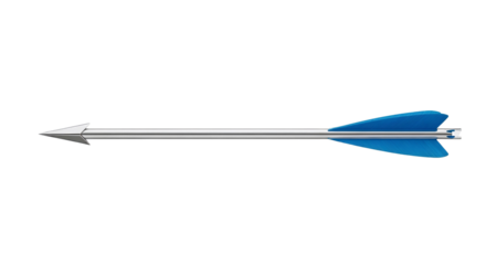 Single arrow with blue feathers and silver shaft with copy space