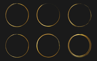 Set of gold round frames. Gold ring design, edge circle element