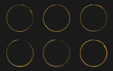 Set of gold round frames. Gold ring design, edge circle element