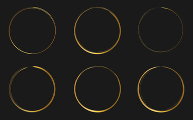 Set of gold round frames. Gold ring design, edge circle element