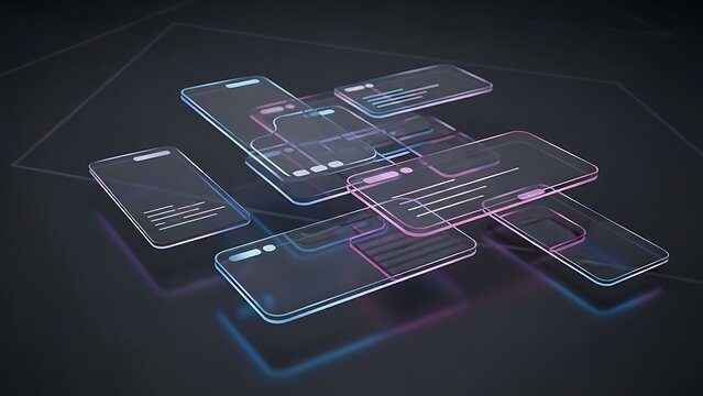Abstract concept of mobile technology data flow and digital interface screens - Powered by Adobe
