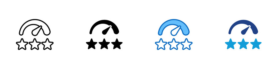 Rating Meter Multiple Style Icon Design Vector - speed gauge with three stars, symbolizing rating levels, customer satisfaction, or performance feedback