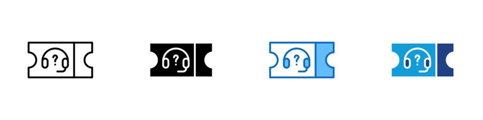 Support Ticket Multiple Style Icon Design Vector - ticket with a headset and question mark, representing customer support requests, inquiries, or service tickets