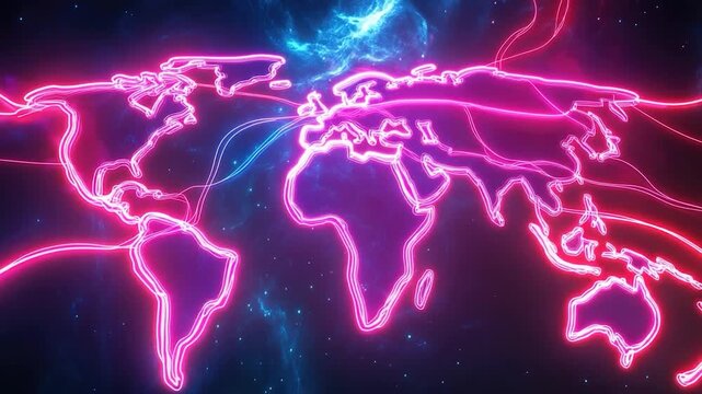 Video A map of the world illuminated with neon lights