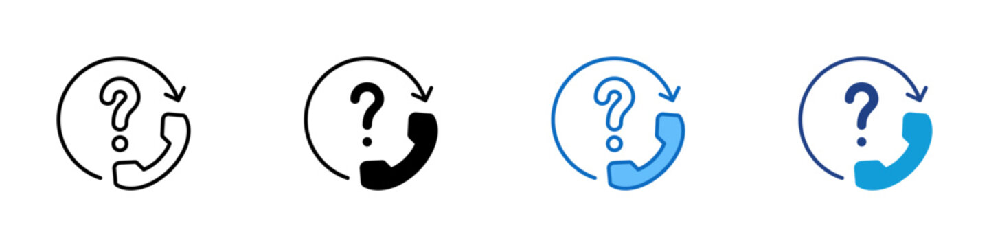 Question Call Multiple Style Icon Design Vector - phone receiver with a large question mark inside an arrow circle, representing inquiry calls or customer questions
