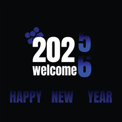 Modern &ldquo;Welcome 2026 Happy New Year&rdquo; design with bold white and blue typography on a black background, featuring a group icon and vibrant gradient digits for festive celebrations.