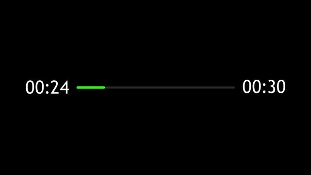 30 Second Media Player Time Bar Countdown Animation | Green Progress Bar