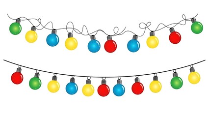 Colorful string lights festive decoration bulbs for holiday celebrations isolated on white backgroun