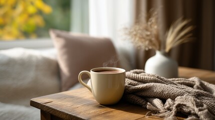 Cozy Morning Coffee by Window with Blanket