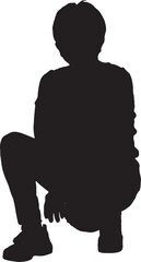 vector, silhouette of  front view of a senior woman squatting