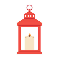 red lantern with burning candle - vector illustration