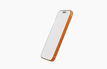 Orange smartphone with a blank screen perfect for mockups, app designs, and advertising on white background. Mo