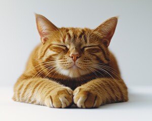 Obraz premium Ginger tabby cat resting with eyes closed and paws tucked underneath