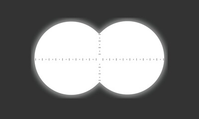 Binocular view with graphic scale and empty viewfinder field. Military, spy, hunting or tourist optical tool for following, magnifying, exploration, searching, investigation. Vector illustration.