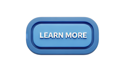 Blue Rounded Rectangle Button With White Text That Says Learn More On Transparent Background