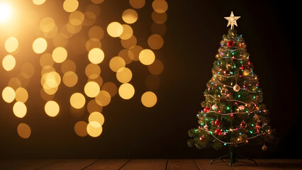 Beautifully decorated christmas tree with bokeh lights in a festive holiday scene
