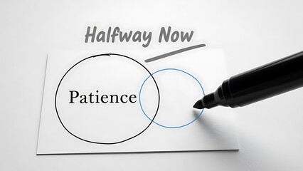 Concept of balancing patience and progress illustrated by overlapping circles and a marker drawing now