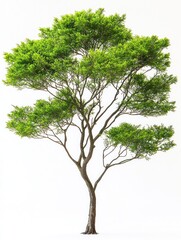Fototapeta premium Lush, green tree with full foliage and branching limbs against a clean, white background