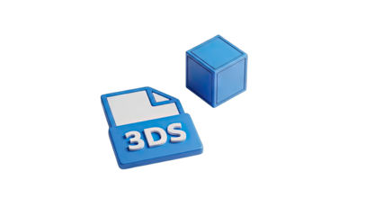 Blue 3DS File Icon and Cube on Transparent Background Represents 3D Modeling and Digital Design