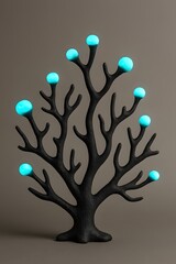 Mystical glowing tree with blue lights against a dark background