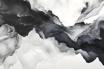Fluid art creation showcases black and white abstract ink mixing for stunning background textures.