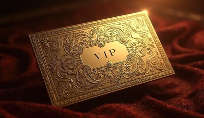 Fototapeta premium gold framed vip label with elegant baroque style on deep red