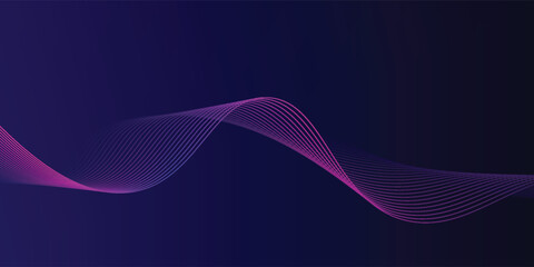 Abstract glowing wave lines on dark blue background. Dynamic wave pattern. Modern flowing wavy lines. Futuristic technology concept. Suit for banner, poster, cover, brochure, flyer, website