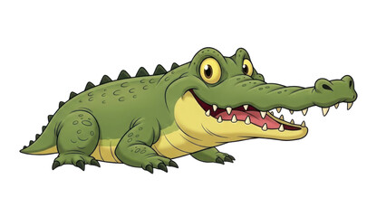 Obraz premium Happy Cartoon Green Crocodile or Alligator Character Smiling Wide isolated PNG with Transparent Background
