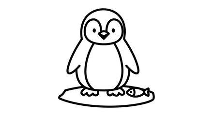 Cute Penguin Standing and Holding a Fish, Cartoon Animal on Isolated White Background